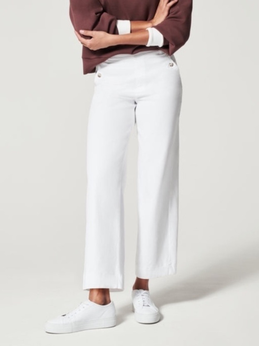 NWT SPANX Stretch Twill Cropped Wide Leg Pant Large Bright White 1X - Picture 1 of 14